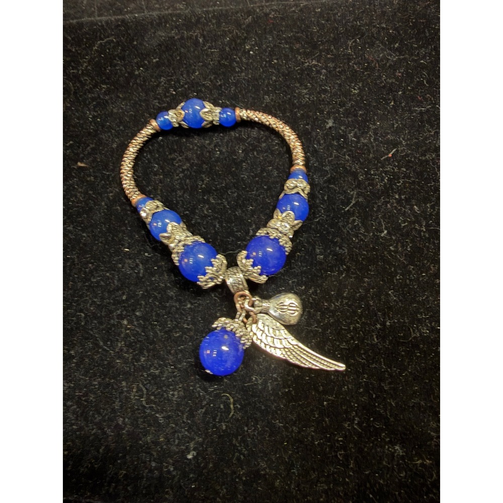 Beaded Charm Bracelet Blue Angel Wing Money Bag Jewelry‎ Handmade Beads Ornate